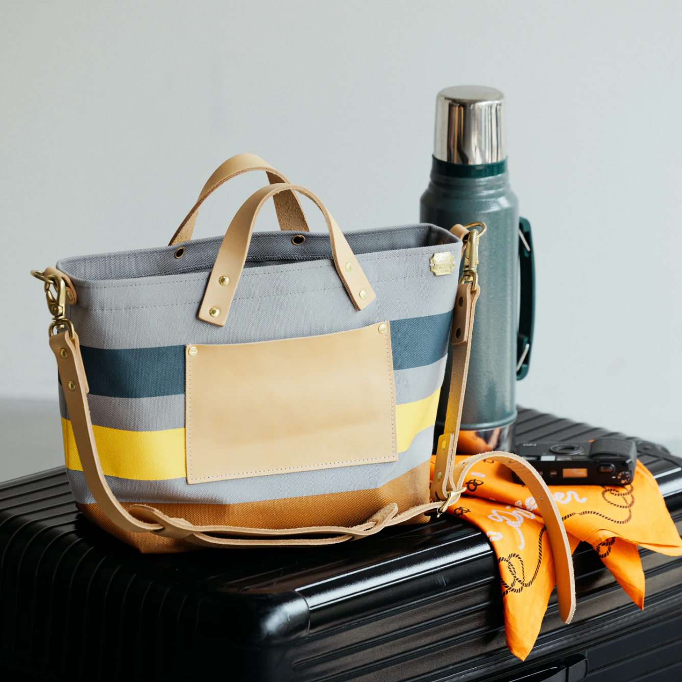 The Superior Labor-Engineer Shoulder Bag XS: Gray Canvas Stripes (Blue Grey/Blue Grey/White)