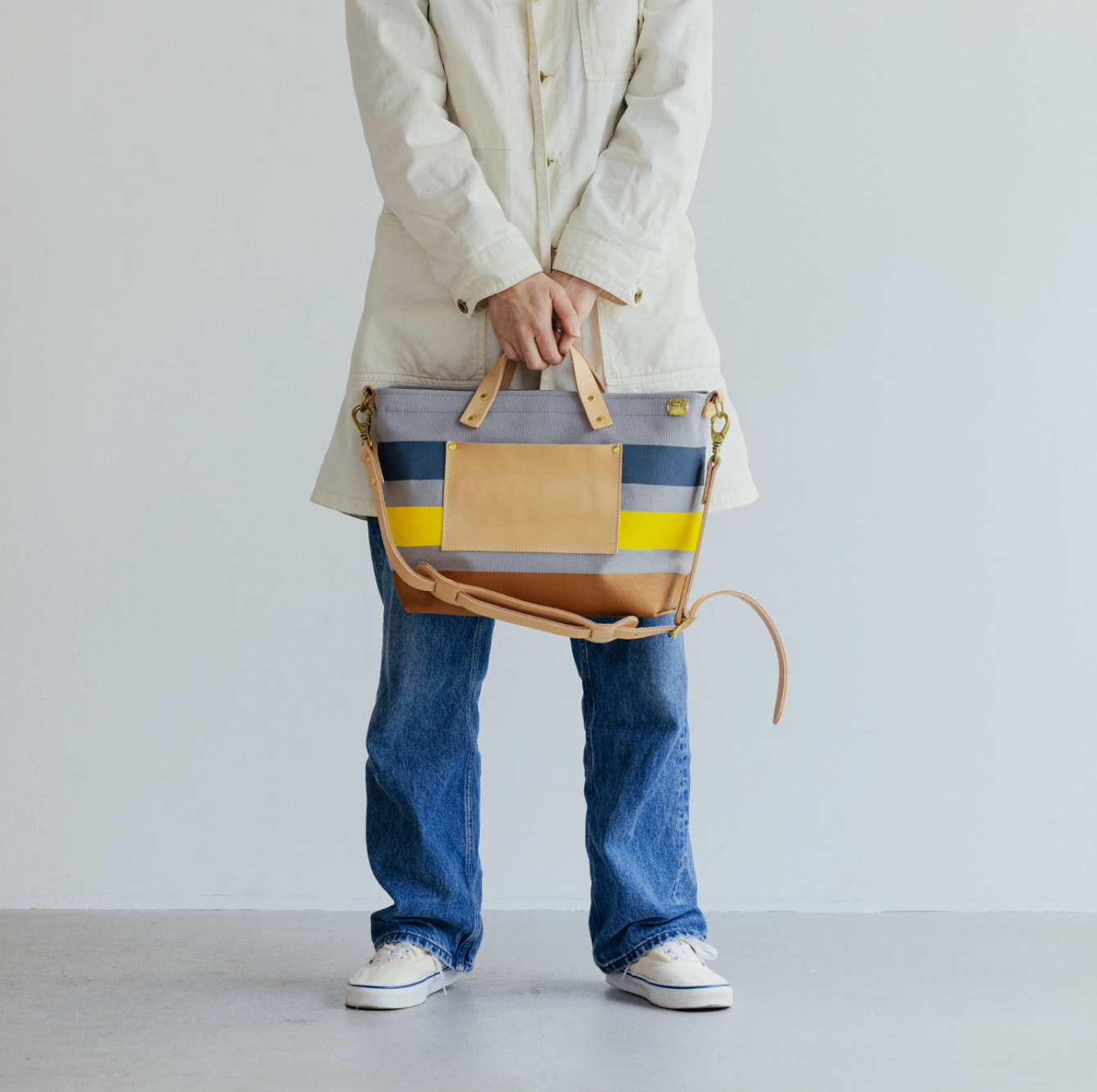 The Superior Labor-Engineer Shoulder Bag XS: Gray Canvas Stripes (Blue Grey/Blue Grey/White)