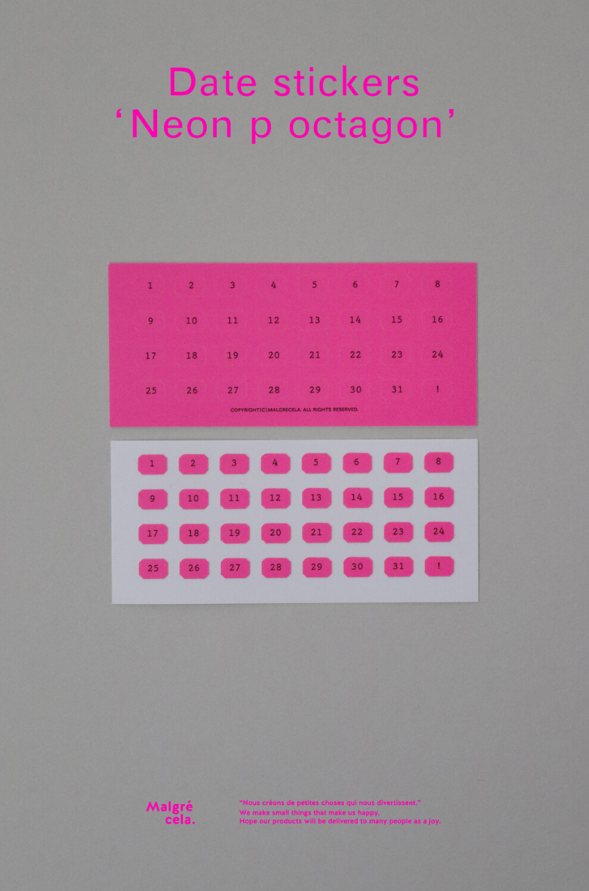 Date Stickers: Neon Pink Octagon