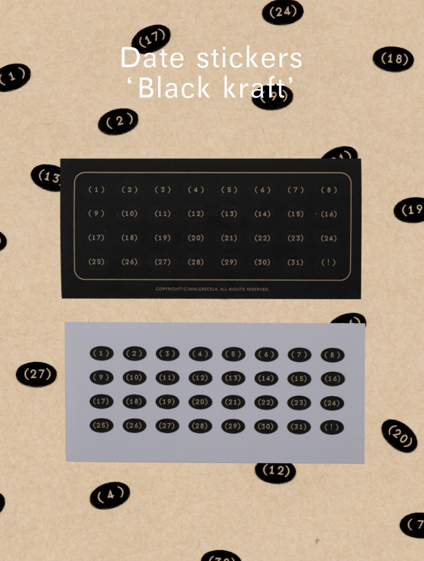 Date Stickers: Black Kraft