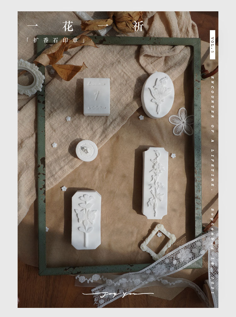 Vol. 5 One Flower One Prayer: Handmade Stone Seal Stamps (5 designs) - Smidapaper Ikigai Shop