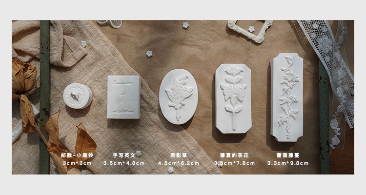 Vol. 5 One Flower One Prayer: Handmade Stone Seal Stamps (5 designs) - Smidapaper Ikigai Shop