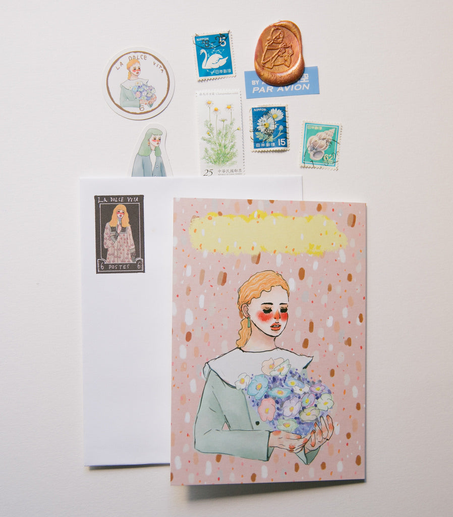 La Dolce Vita Small White Flower A6 Greeting Card - Smidapaper Ikigai Shop
