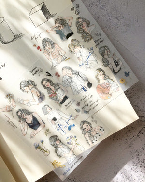 Pion Sketch Girl Transfer Sticker (Pack of 2) - Smidapaper Ikigai Shop