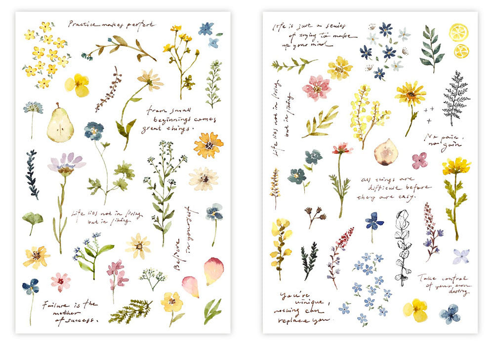 Pion Flower and Plants Transfer Sticker (Pack of 2) - Smidapaper Ikigai Shop