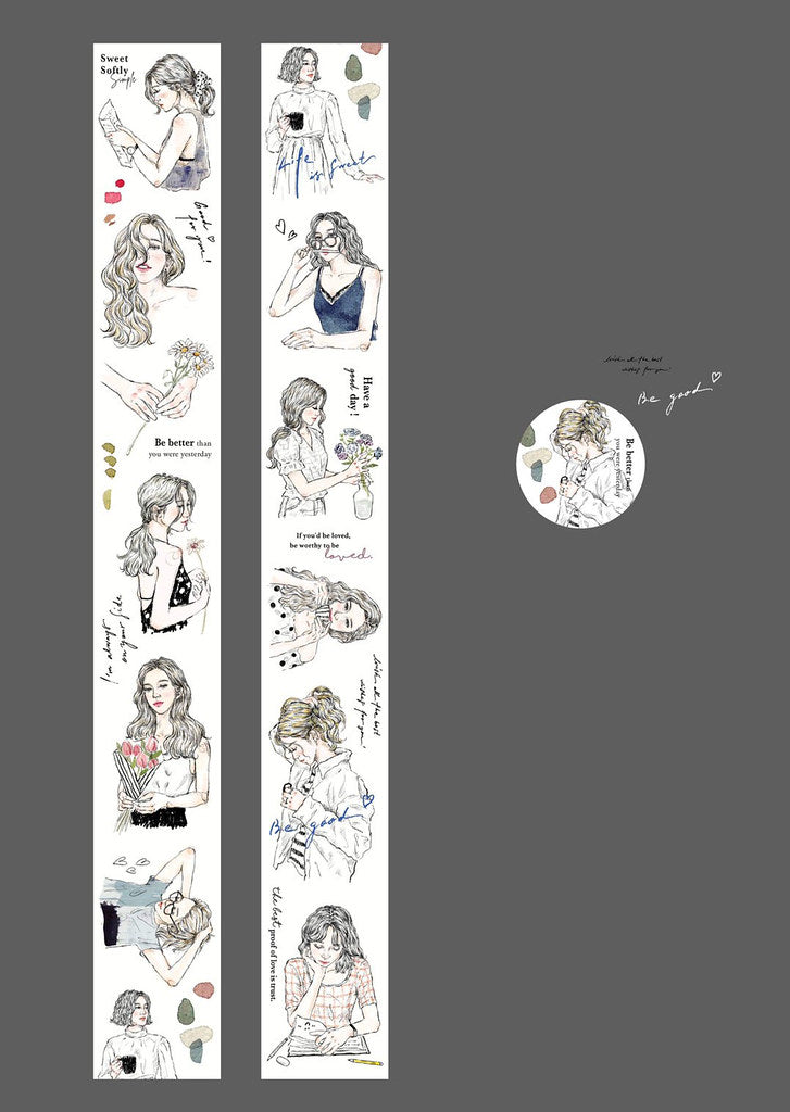 Pion Sketch Girl Label - Washi Tape - 4.5 cm - Smidapaper Ikigai Shop