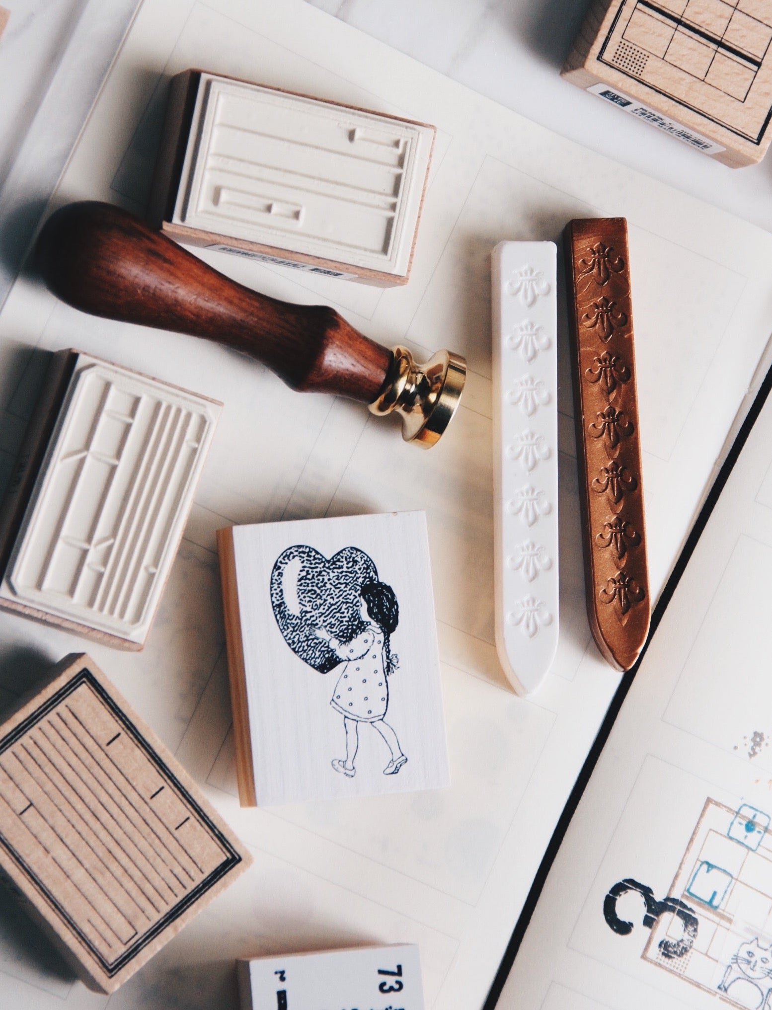 Oola Happy Stationery Rubber Stamp- Heart Girl and Flower Girl - Smidapaper Ikigai Shop
