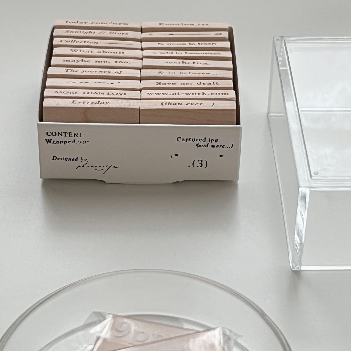 PC 9pt. (3) Tiny Text Rubber Stamps (18 types)