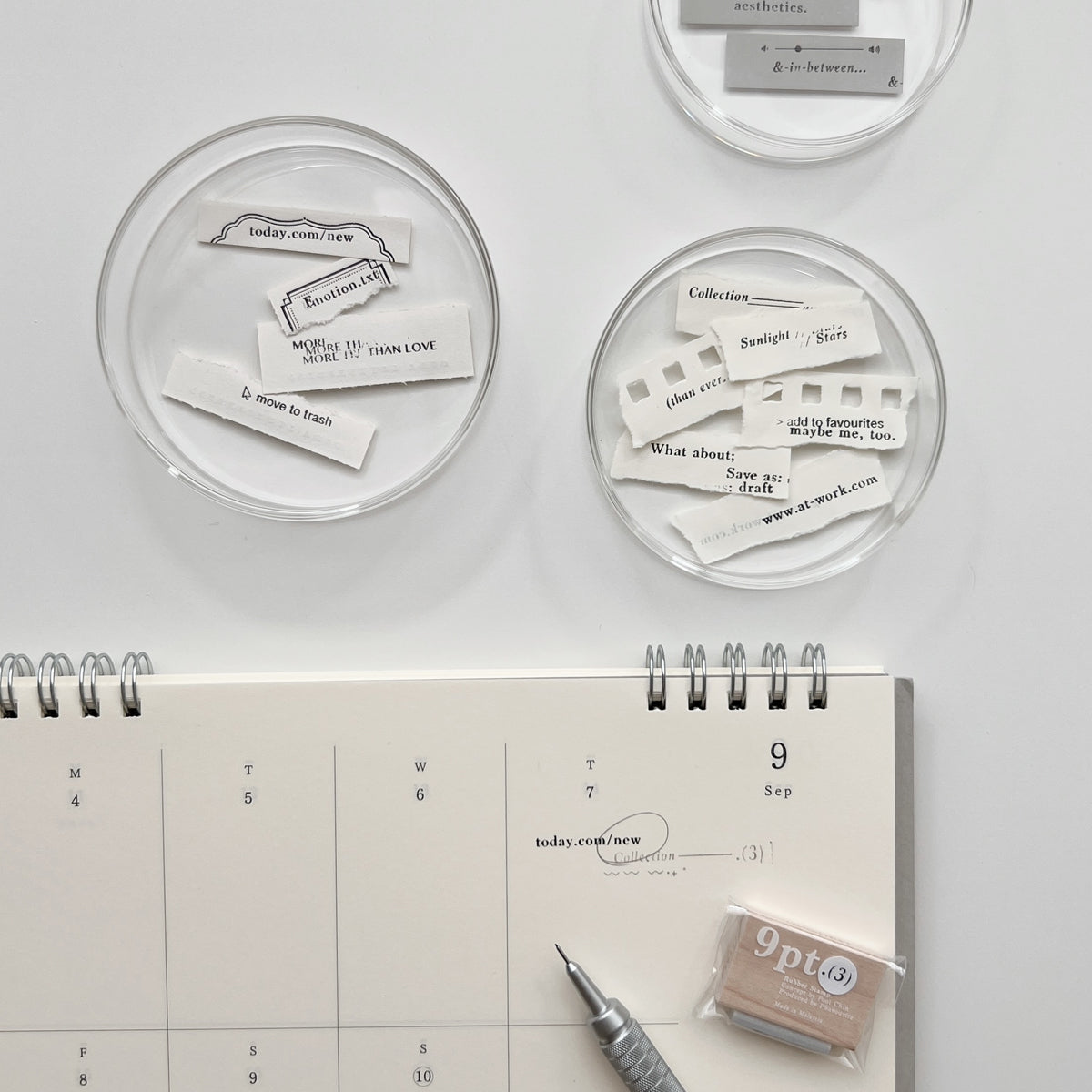 PC 9pt. (3) Tiny Text Rubber Stamps (18 types)