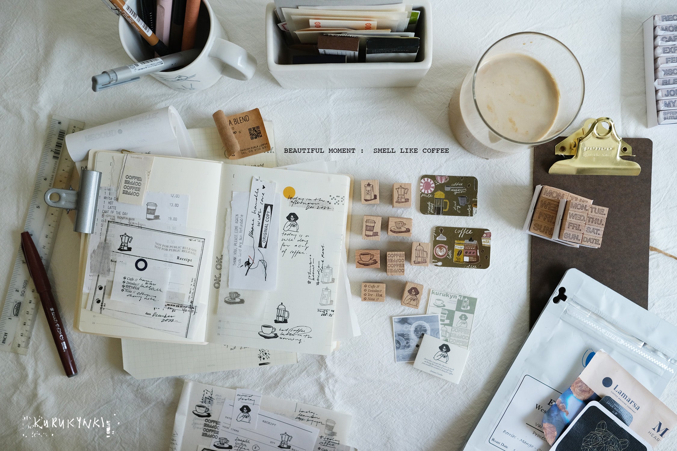 Kurukynki Beautiful Mom(e)nt: Smell Like Coffee Rubber Stamp Set