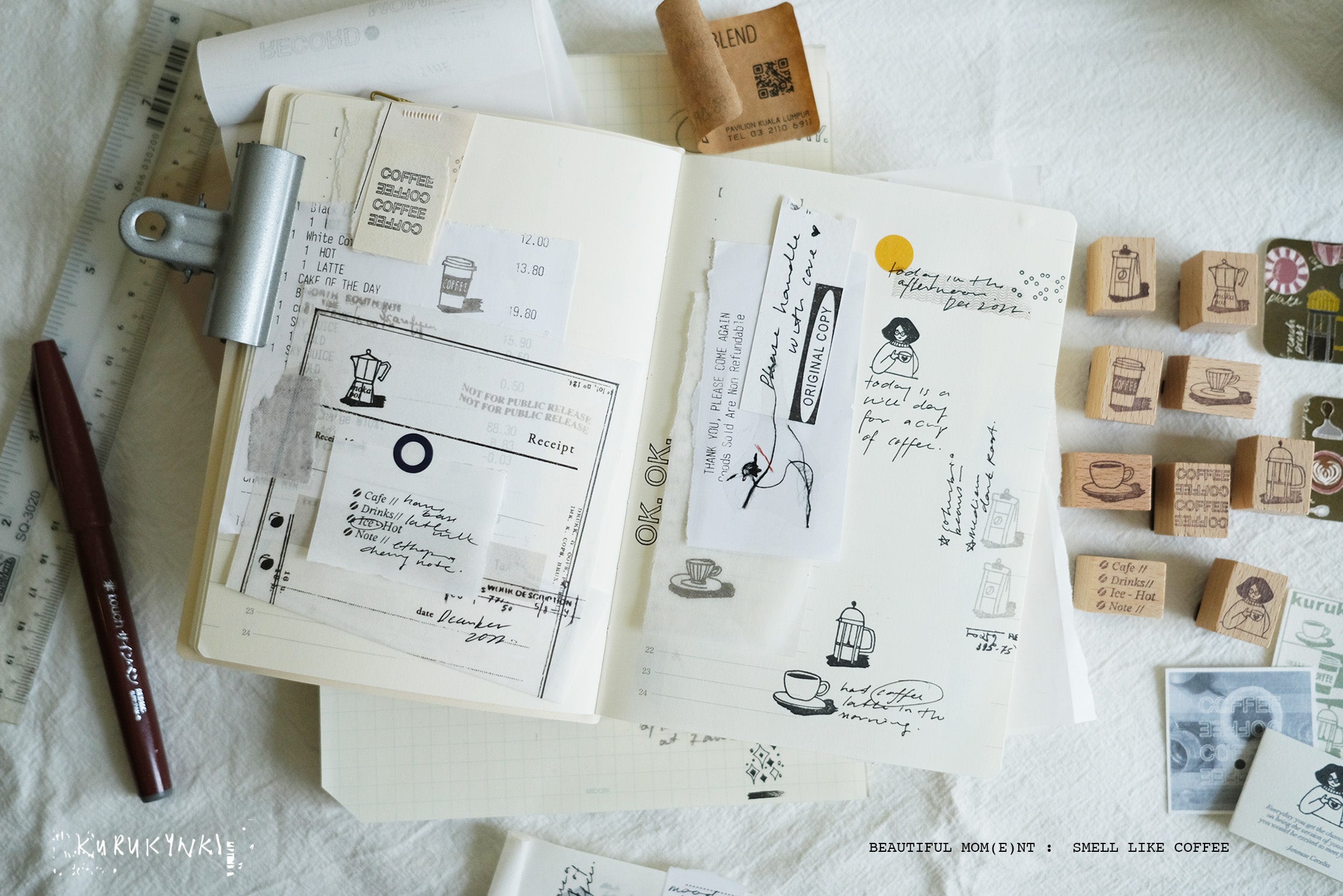 Kurukynki Beautiful Mom(e)nt: Smell Like Coffee Rubber Stamp Set