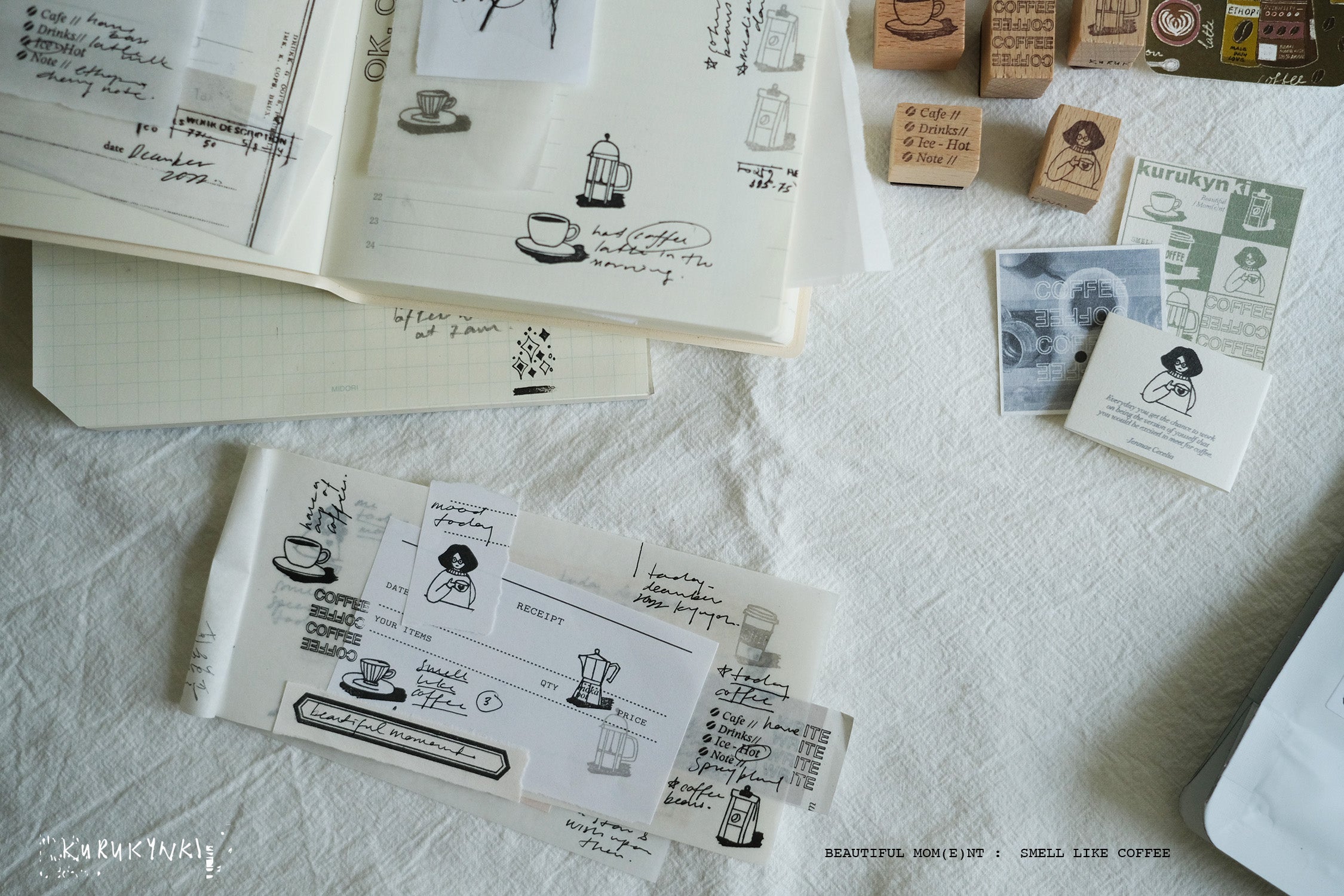 Kurukynki Beautiful Mom(e)nt: Smell Like Coffee Rubber Stamp Set