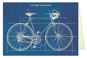 Cavallini & Co. - Bicycle Blueprint Blank Single Greeting Card - Smidapaper Ikigai Shop
