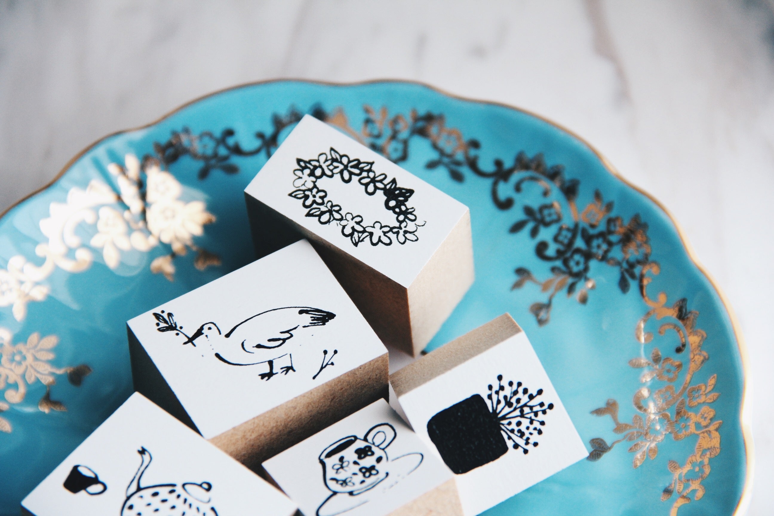 Nico Neco Original Japanese Flower Wreath Rubber Stamp - Smidapaper Ikigai Shop
