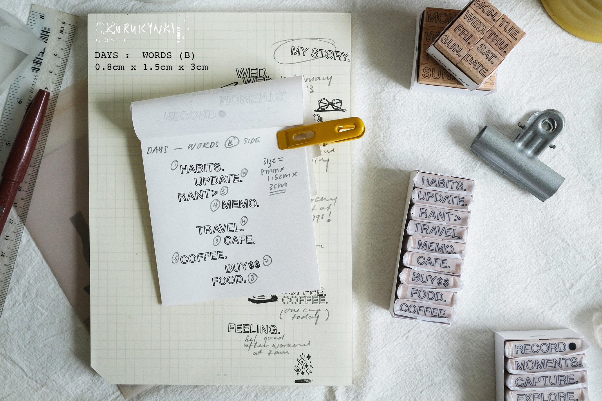Kurukynki DAYS // Side A & B Rubber Stamp Set (2 types)