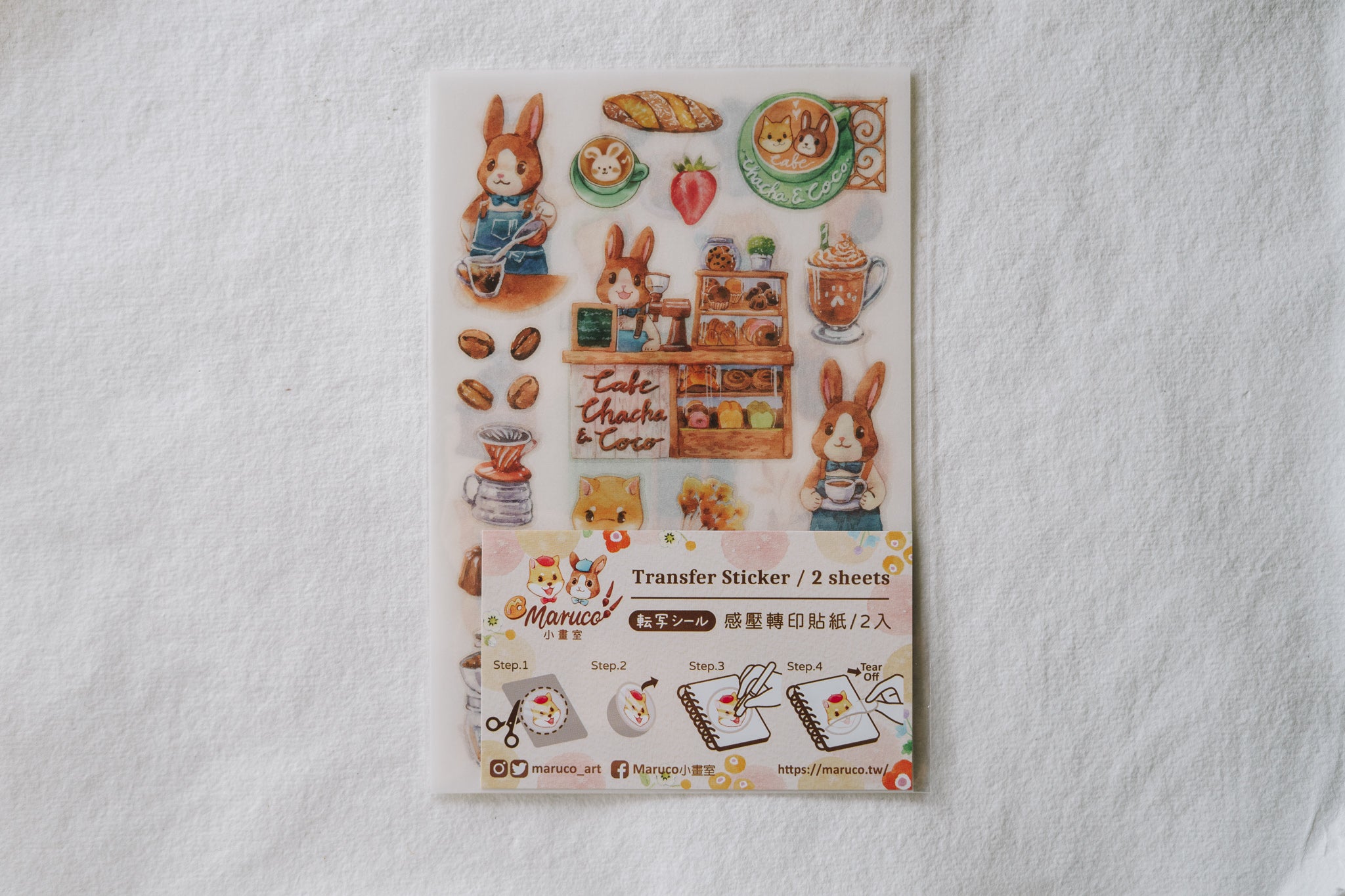 Maruco Cha Cha & Coco Cafe Transfer Stickers - Smidapaper Ikigai Shop
