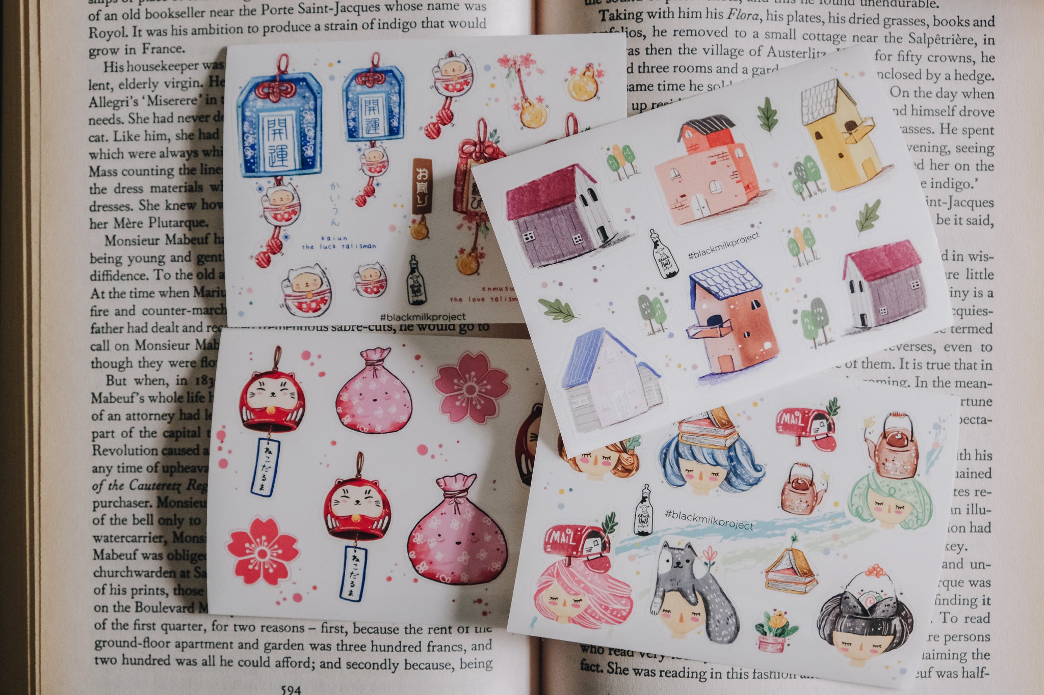 Black Milk Project Mini Sticker Sheet - Neko Daruma - Smidapaper Ikigai Shop