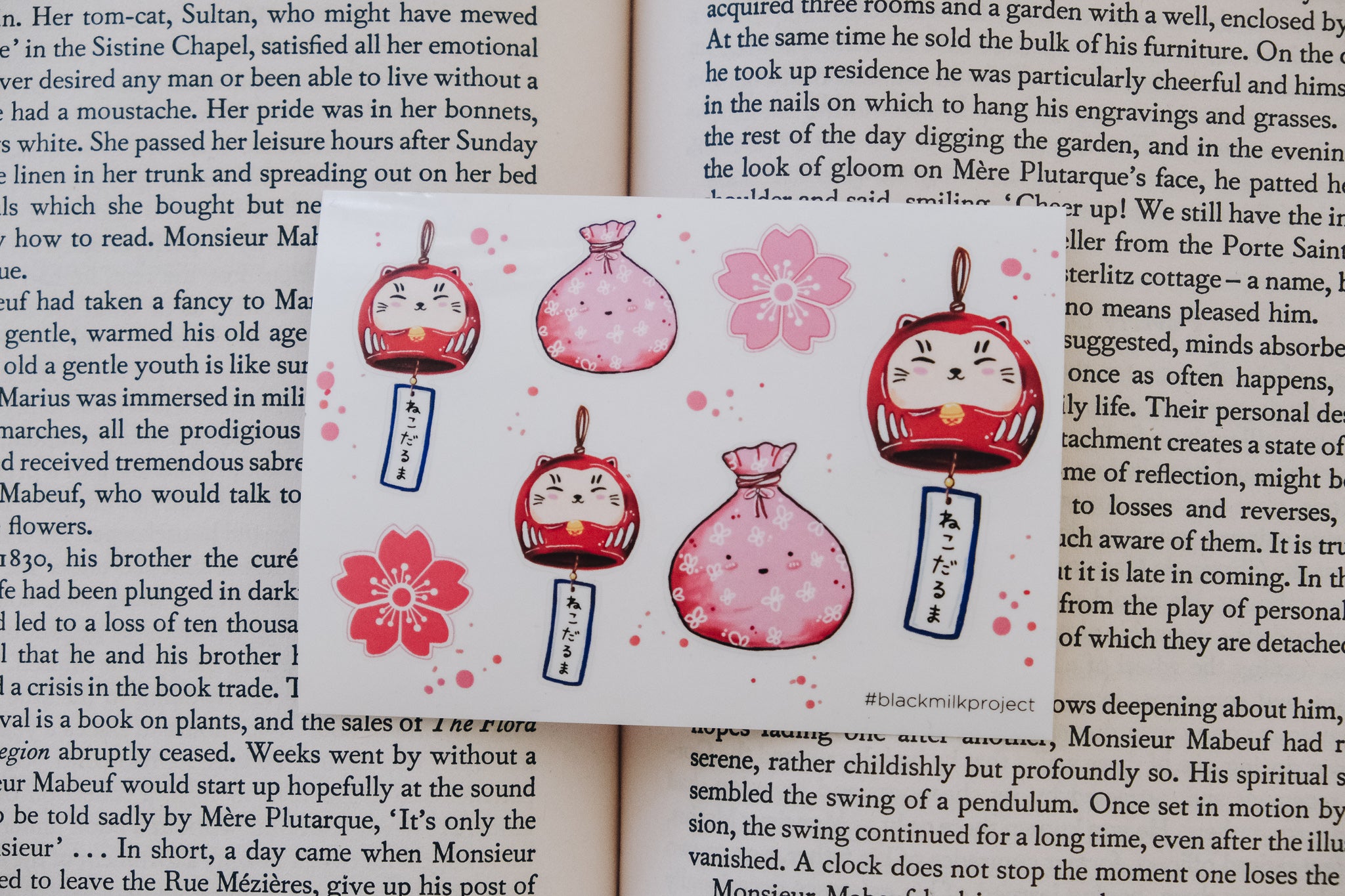 Black Milk Project Mini Sticker Sheet - Neko Daruma - Smidapaper Ikigai Shop