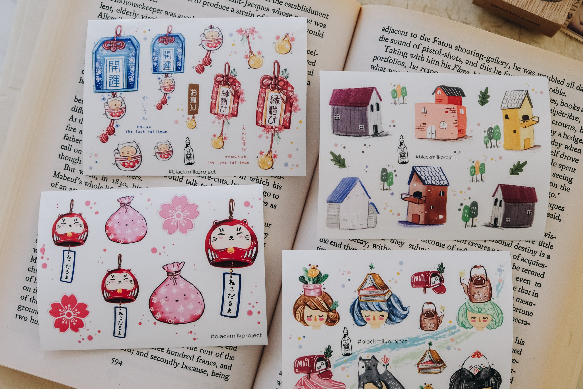 Black Milk Project Mini Sticker Sheet - Neko Daruma - Smidapaper Ikigai Shop