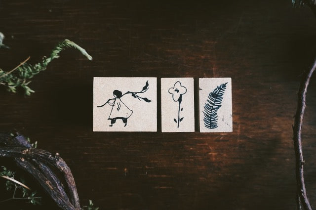 Yamadoro Girl/ Leaf/ Flower Rubber Stamp (set of 3) - Smidapaper Ikigai Shop