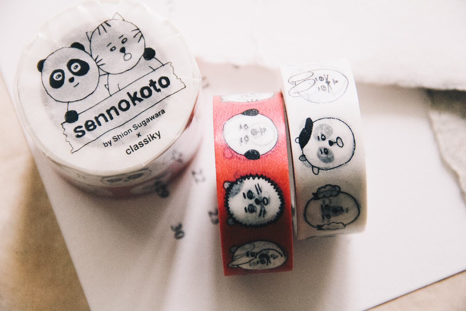 Sennokoto Face Washi Tape Set (white/pink) - Smidapaper Ikigai Shop