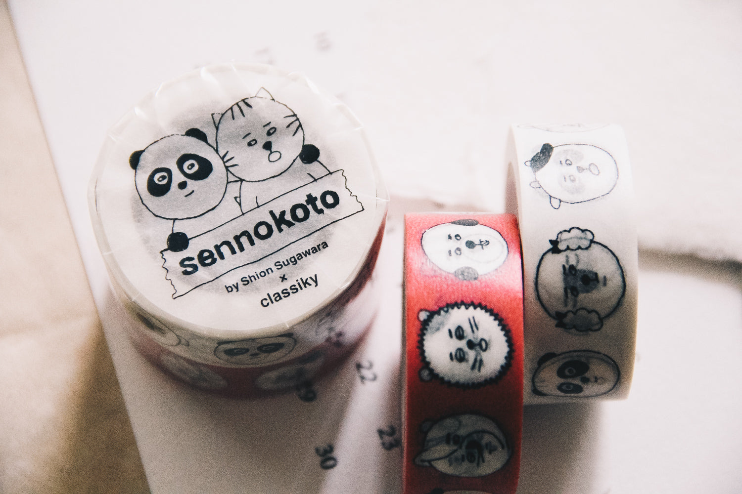 Sennokoto Face Washi Tape Set (white/pink) - Smidapaper Ikigai Shop