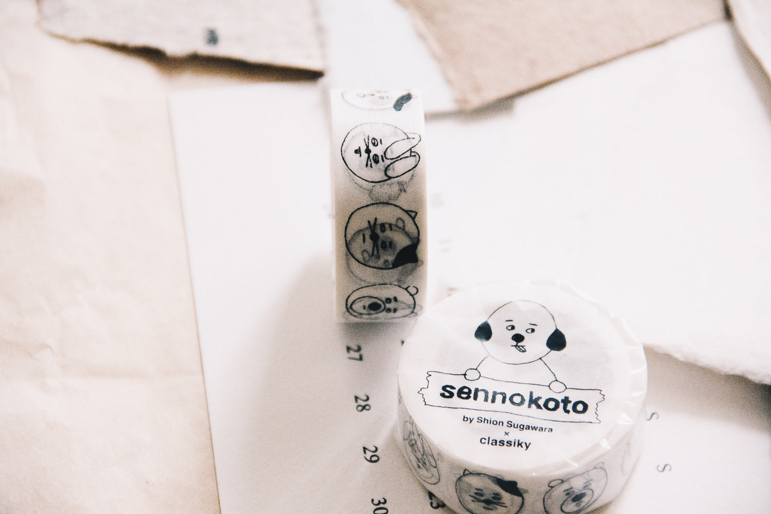 Sennokoto Face Washi Tape White - Smidapaper Ikigai Shop