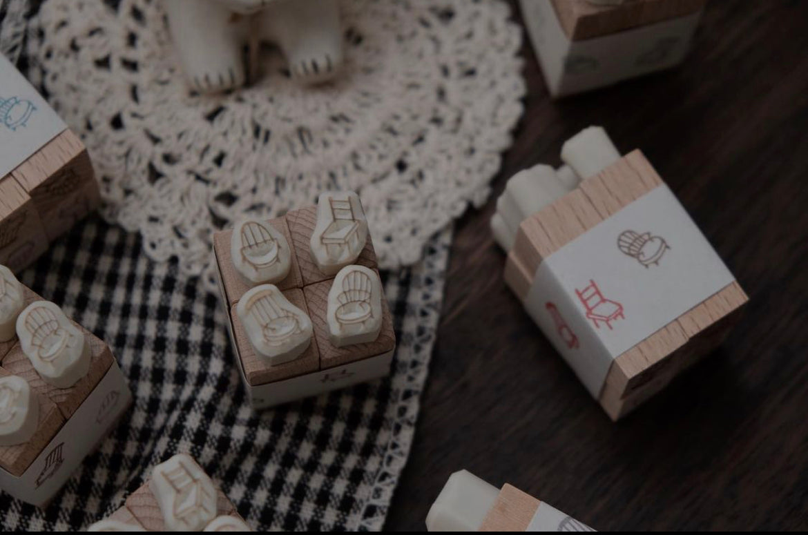bighands Handmade Rubber Stamp Set- Have a Seat (set of 4) - Smidapaper Ikigai Shop