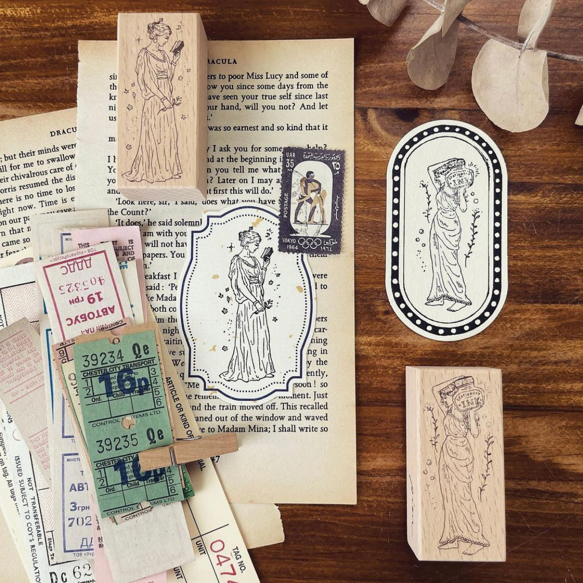 Pion Goddess of Stationery Rubber Stamp Set (set of 2) - Smidapaper Ikigai Shop