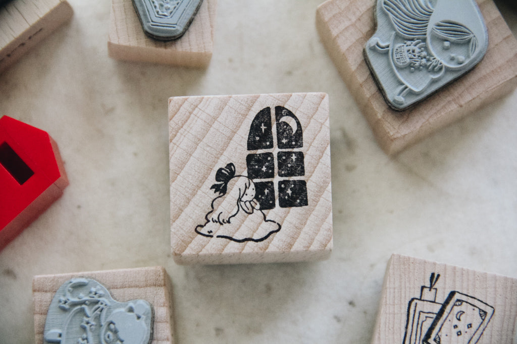 msbulat Moon Through the Window Rubber Stamp - Smidapaper Ikigai Shop