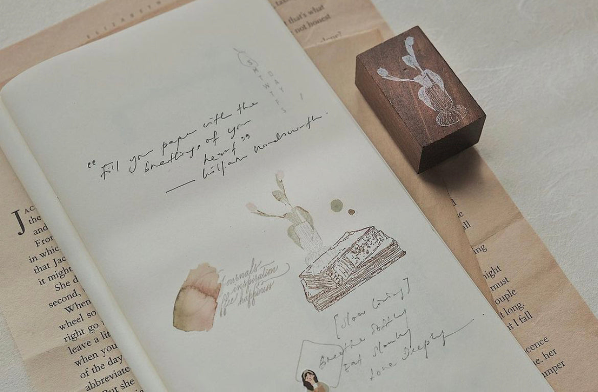 Jieyanow Slow Living: Old Books Rubber Stamp - Smidapaper Ikigai Shop