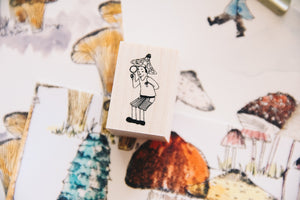 Mushrooms and Dwarfs: Magnifying Glass Boy Rubber Stamp - Smidapaper Ikigai Shop
