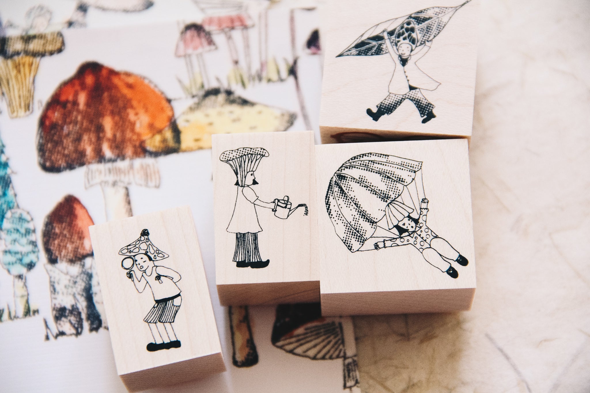 Mushrooms and Dwarfs: Horsehair Girl Rubber Stamp - Smidapaper Ikigai Shop
