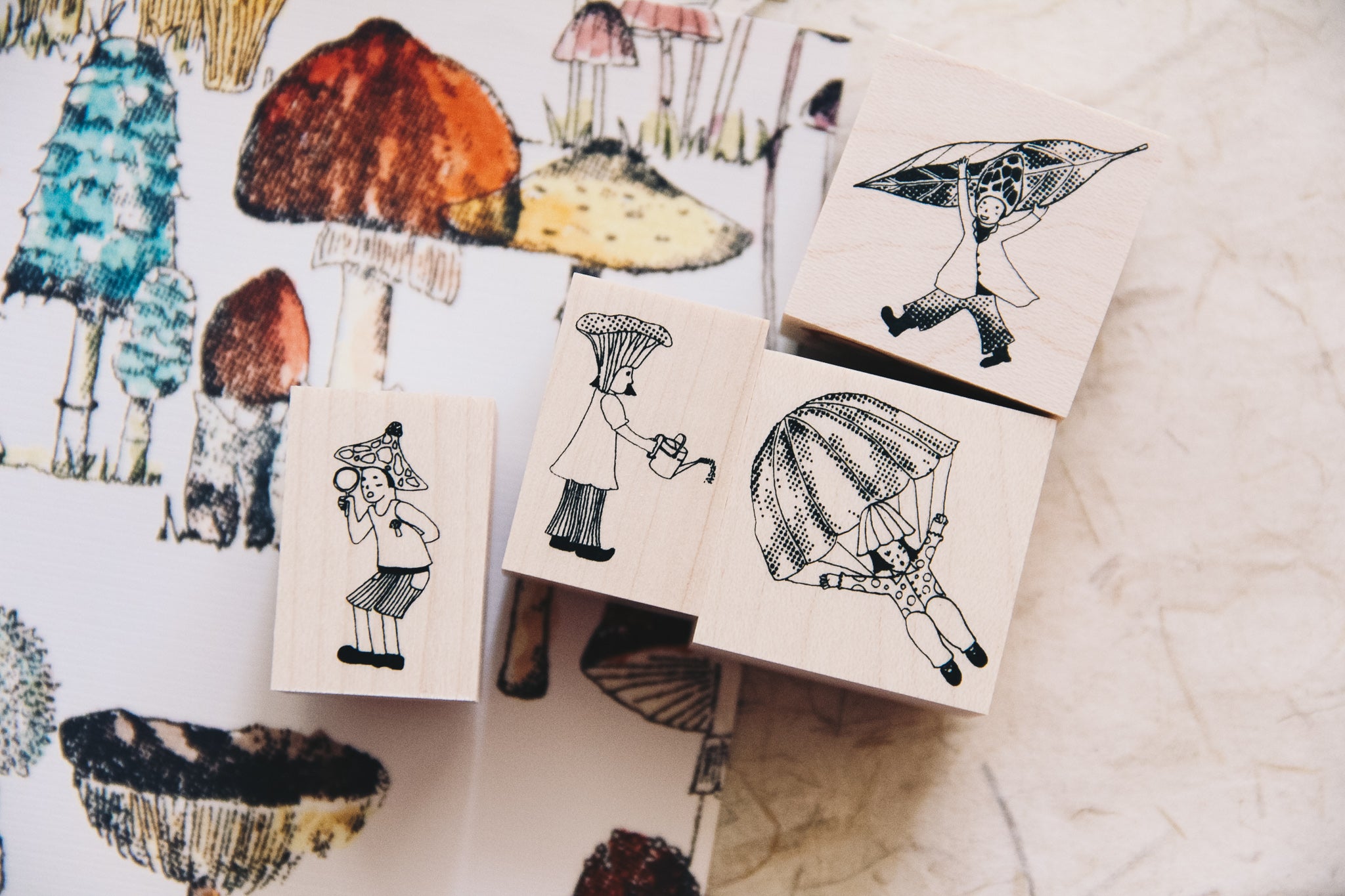 Mushrooms and Dwarfs: Horsehair Girl Rubber Stamp - Smidapaper Ikigai Shop