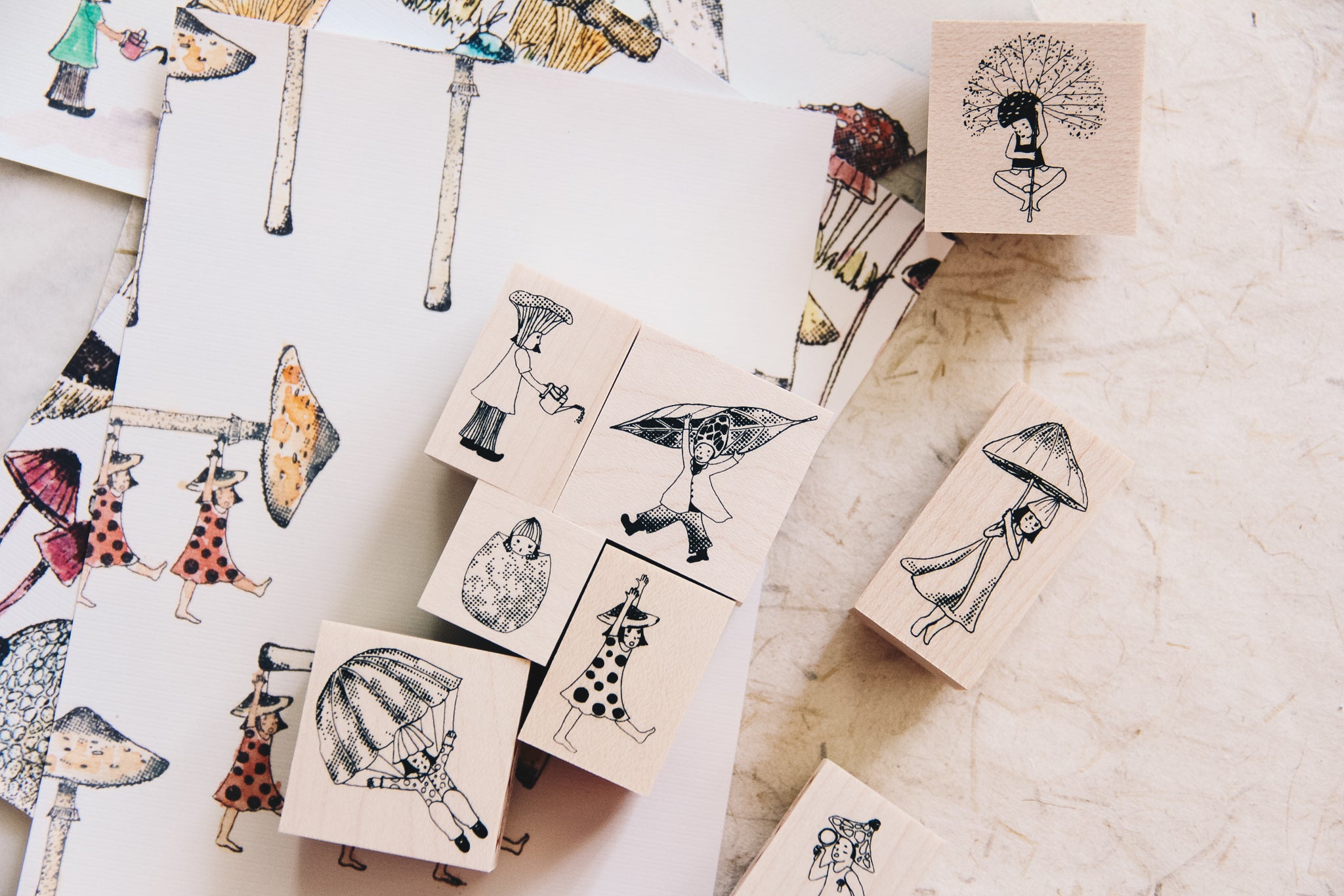 Mushrooms and Dwarfs: Caesar Girl Rubber Stamp - Smidapaper Ikigai Shop