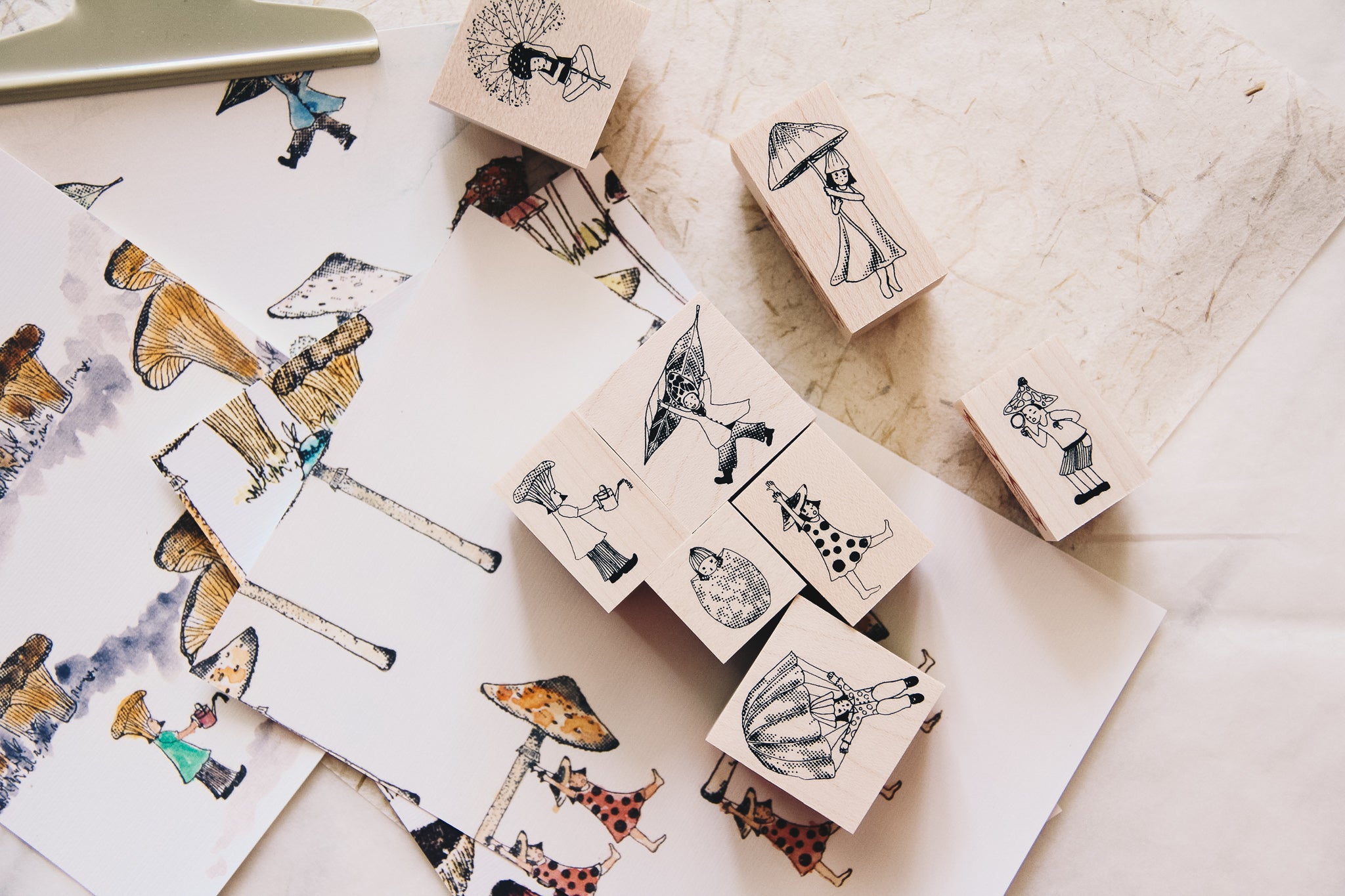 Mushrooms and Dwarfs: Magnifying Glass Boy Rubber Stamp - Smidapaper Ikigai Shop