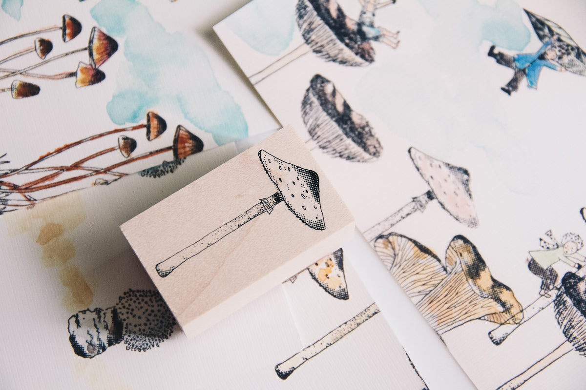 Mushrooms and Dwarfs: Lepiota Procera Rubber Stamp - Smidapaper Ikigai Shop