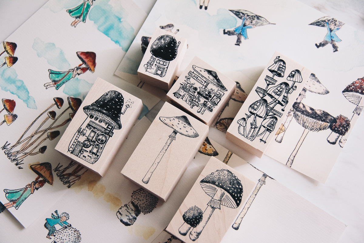 Mushrooms and Dwarfs: Lepiota Procera Rubber Stamp - Smidapaper Ikigai Shop
