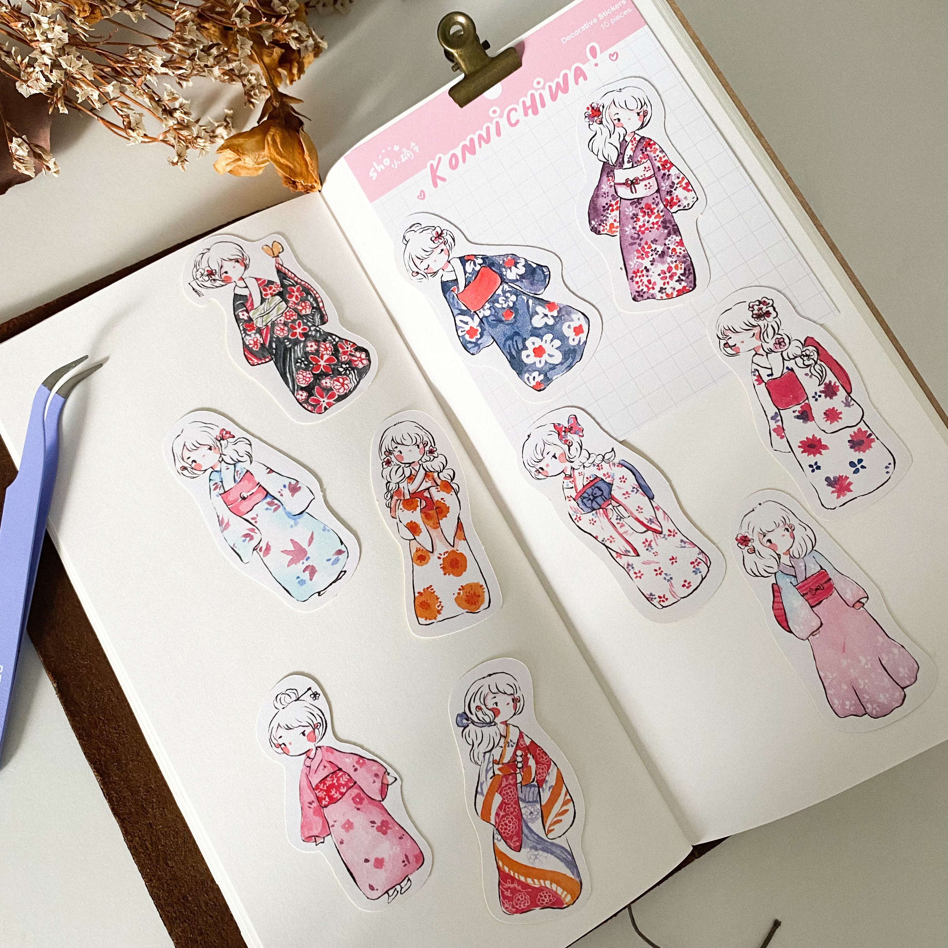 Konnichiwa girl sticker pack - Smidapaper Ikigai Shop