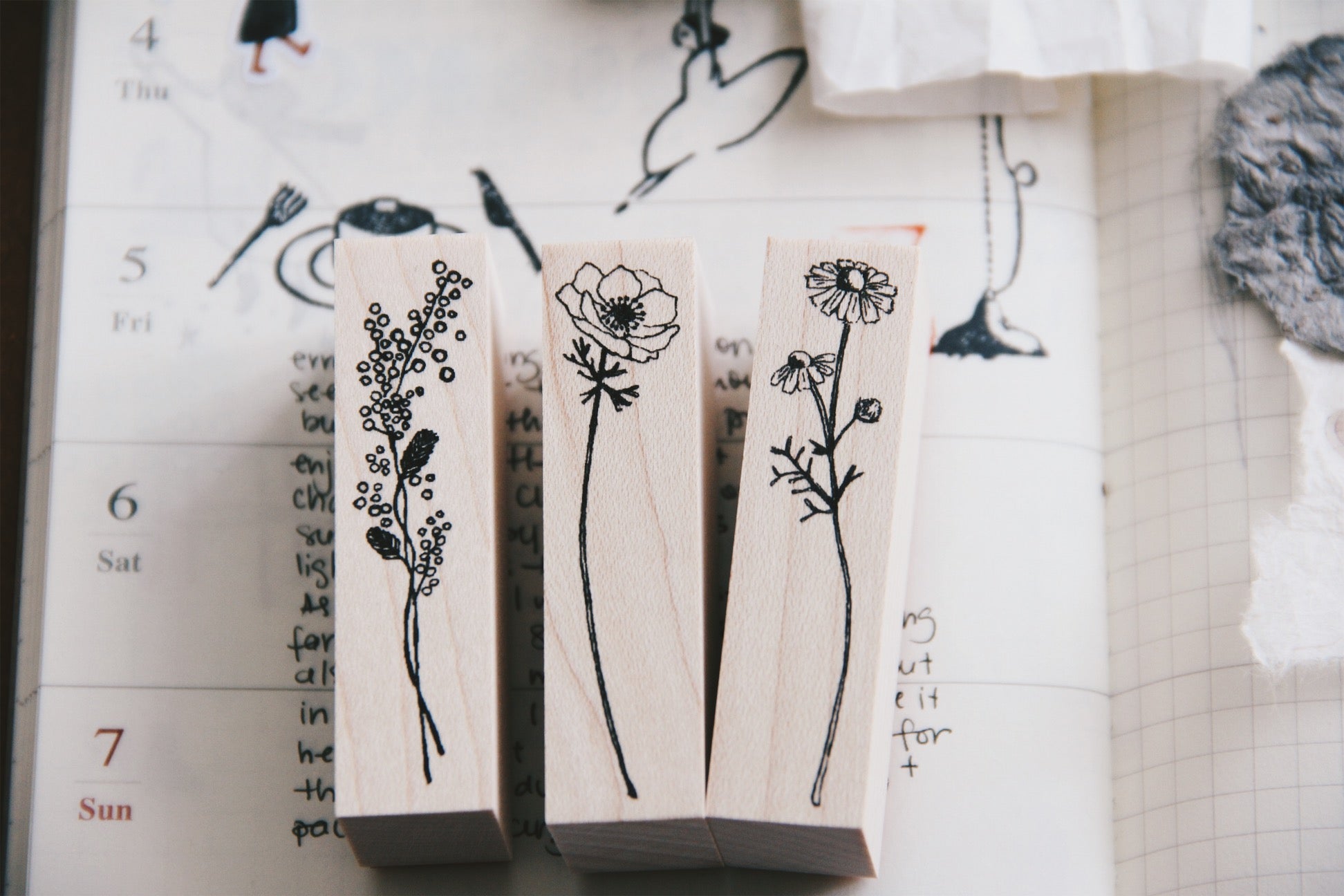 Kubomi No Ki Rubber Stamps-Chamomile F6 - Smidapaper Ikigai Shop