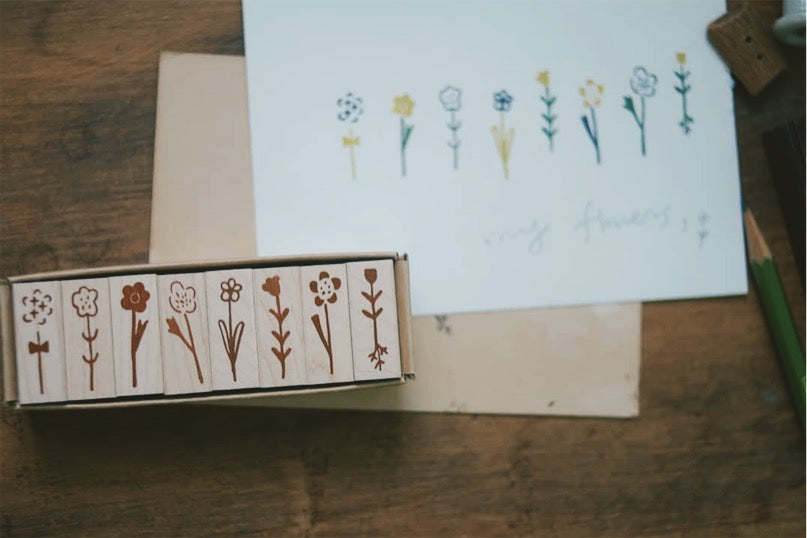 Evakaku Daily Flowers (Set of 8) Rubber Stamps - Smidapaper Ikigai Shop