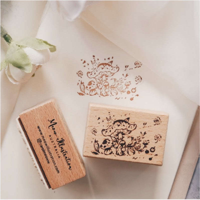 Meow Illustration Mushroom Bunny Rubber Stamp - Smidapaper Ikigai Shop