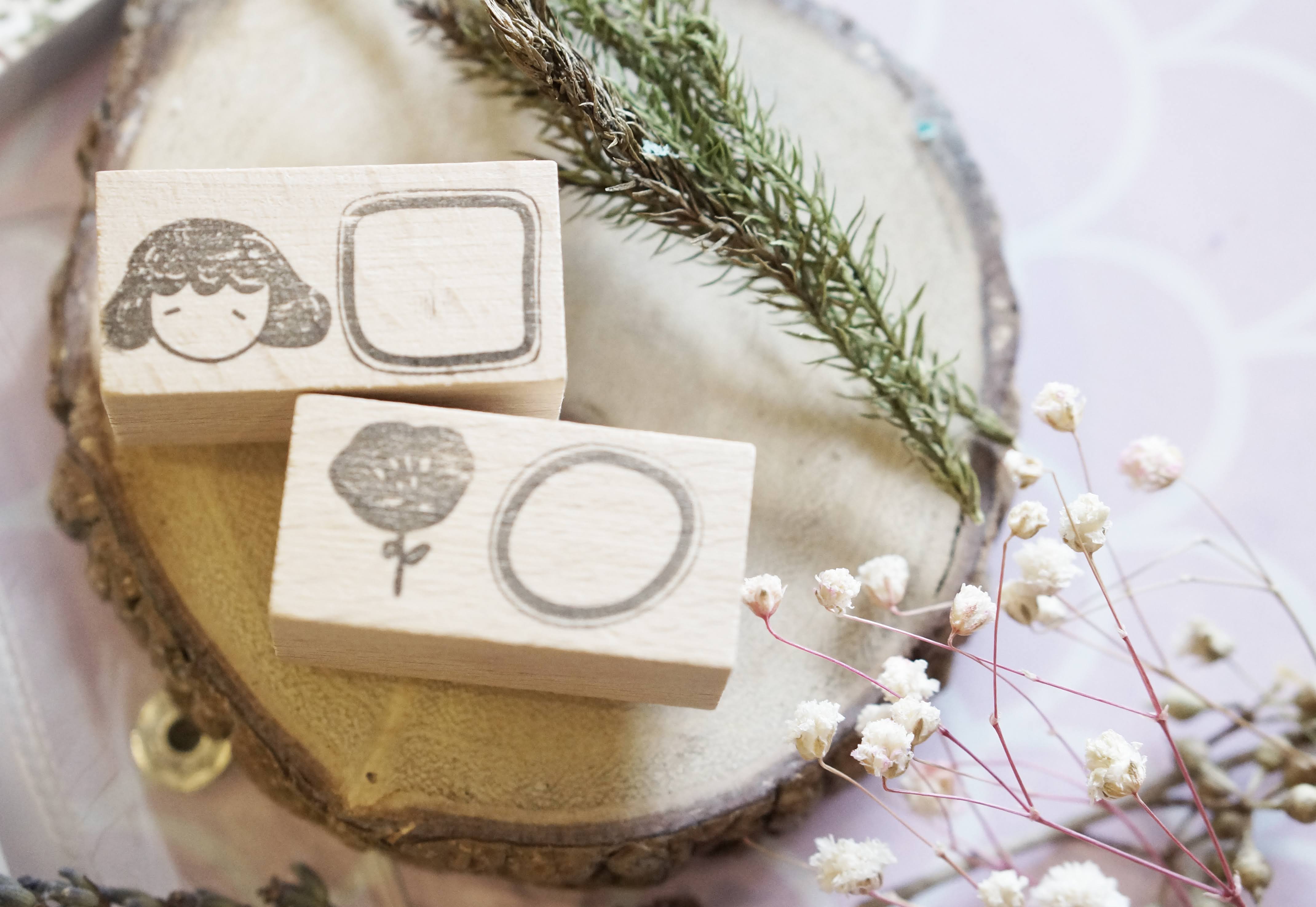 Kami Kami- Mini Frame: Girl with Square Frame Rubber Stamp - Smidapaper Ikigai Shop
