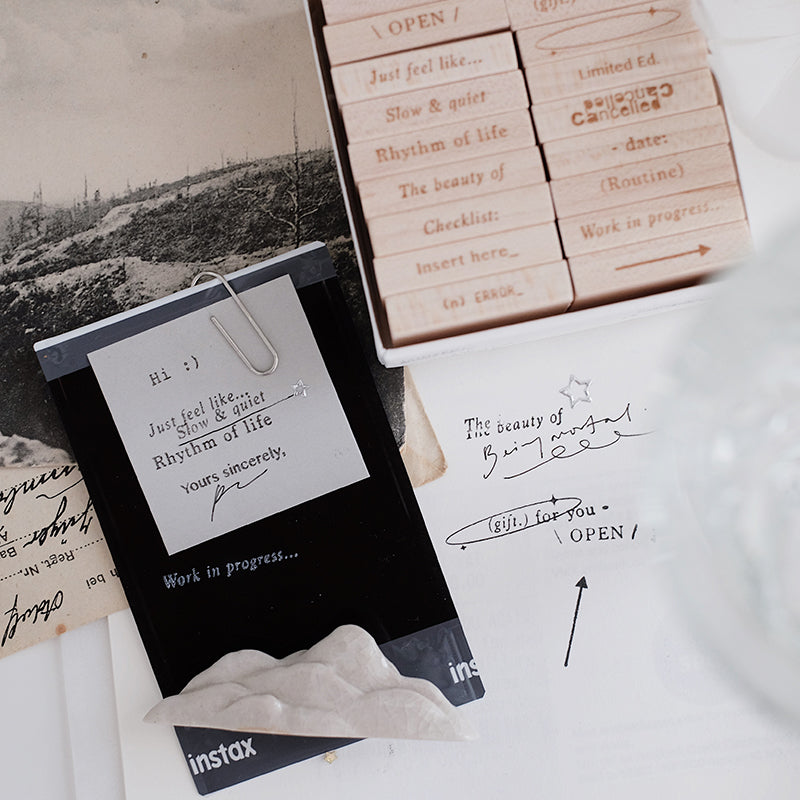 PC 9pt. (2) Tiny Text Rubber Stamps (18 types)