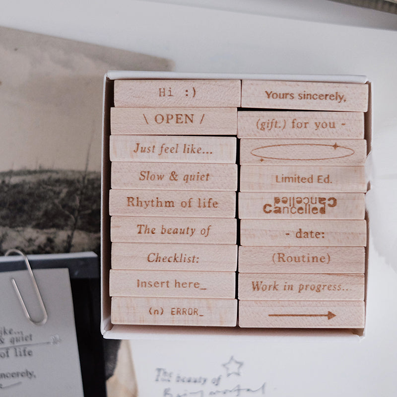 PC 9pt. (2) Tiny Text Rubber Stamps (18 types)