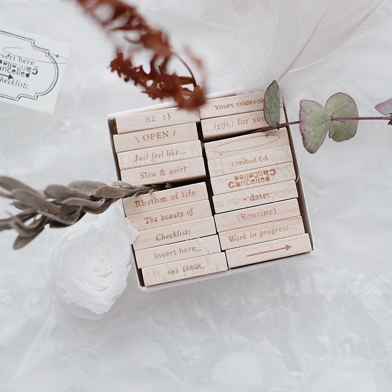 PC 9pt. (2) Tiny Text Rubber Stamps (18 types)