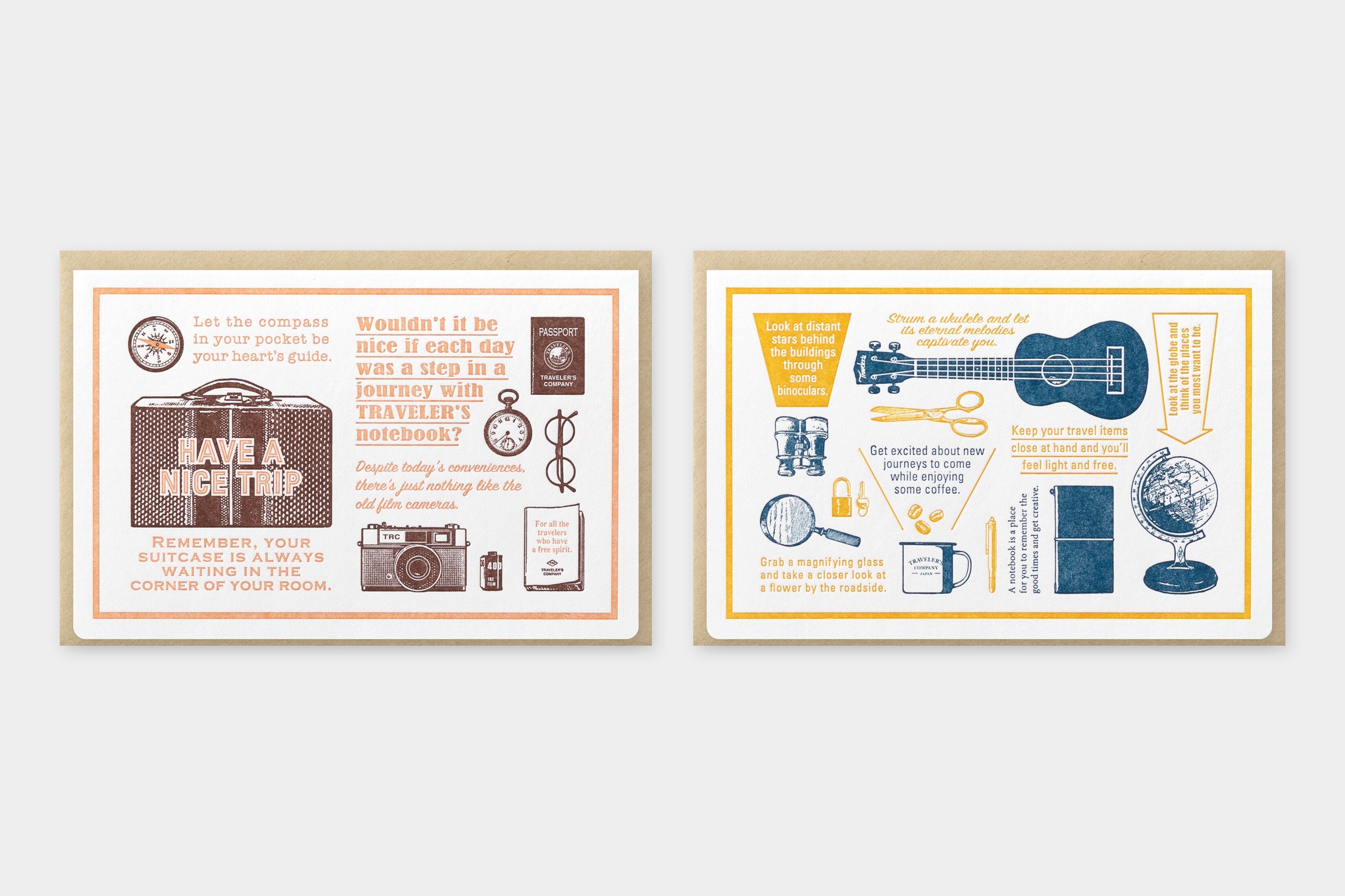 Traveler's Factory Travel Tools Letterpress Greeting Card Brown - Smidapaper Ikigai Shop