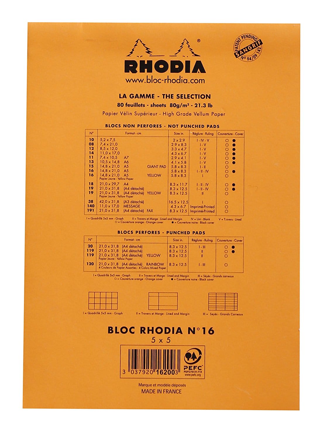 Rhodia - No 16 Top Staplebound Grid Orange - Smidapaper Ikigai Shop
