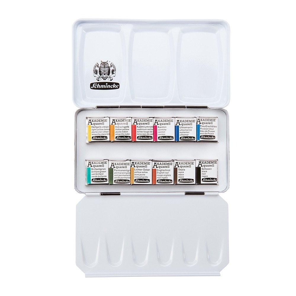 Schmincke Akademie Aquarell Compact metal box with 12 half pans - Smidapaper Ikigai Shop
