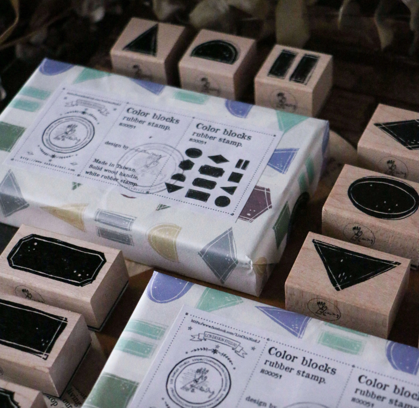 Colour Blocks Rubber Stamp Set (set of 12) - Smidapaper Ikigai Shop